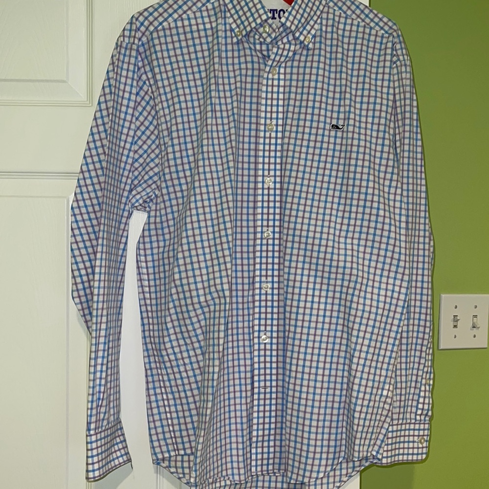 Vineyard Vines whale shirt. Blue, purple stripes. Great condition!